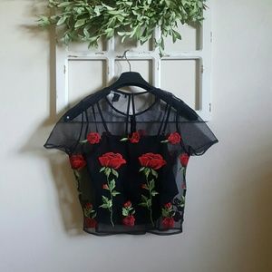 Tops - New w/o Tags - Blouse with Floral Overlay Tops - New w/o Tags - Blouse with Floral Overlay